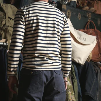 Bronson franceză Marinar Breton Stripe Barca Gât Maneca Lunga T-Shirt pentru Bărbați Retro Naval T-Shirt