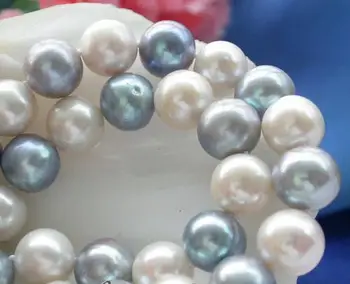 Noi fi asa de dezvoltata Natural Pearl Bijuterii Uimitoare 2Rows 10-11mm Rotund Alb Culoare Gri de apă Dulce Colier de Perle de Cultură Shell Clasp