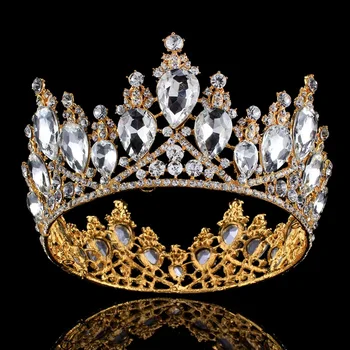 Aur Mare Tiara Coroana Roșie Cristale Stras Mireasa Coroane Benzi De Nunta Mireasa Păr Bijuterii Accesorii Headpieces