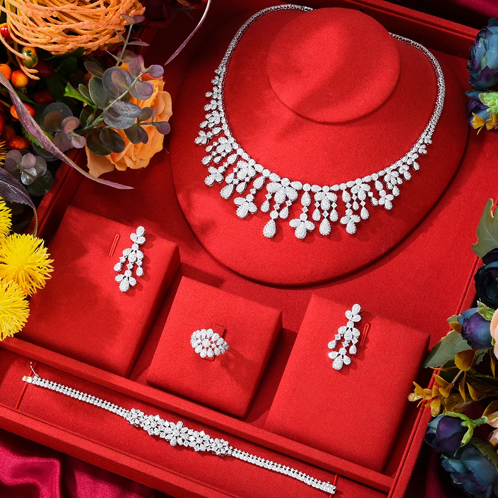 GODKI Nou la Modă 4BUC de Lux din Africa Set Bijuterii Pentru Femei Petrecerea de Nunta Plin de Micro Zircon CZ Cristal Indian Neckalce Cercel