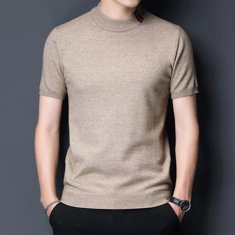 Bărbați Moda de Vară Jumătate Guler Slim T-shirt, Blaturi de sex Masculin Stil coreean Slim Culoare Solidă Plus Dimensiune 5xl Tricotate Teuri S78