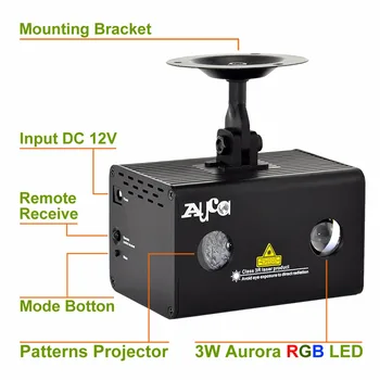 AUCD Mini Remote 8 Modele RG Laser & Aurora Apă Galaxy LED-uri RGB se Amestecă Proiector Lumini Acasă DJ Petrecere, Spectacol de teatru de Iluminat LL08RG 5