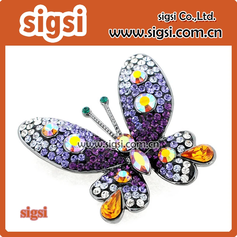 100buc fantezie en-gros 50mm Stras fluture violet bijuterii animal broșă pin