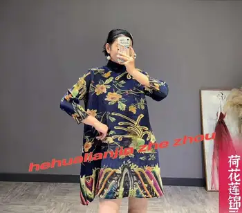 FIERBINTE de VÂNZARE Miyake moda 7 minute de maneca guler stil chinezesc florale de imprimare ori T-shirt IN STOC 2