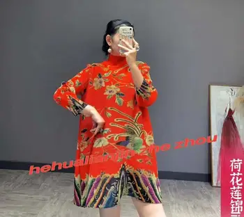 FIERBINTE de VÂNZARE Miyake moda 7 minute de maneca guler stil chinezesc florale de imprimare ori T-shirt IN STOC 5