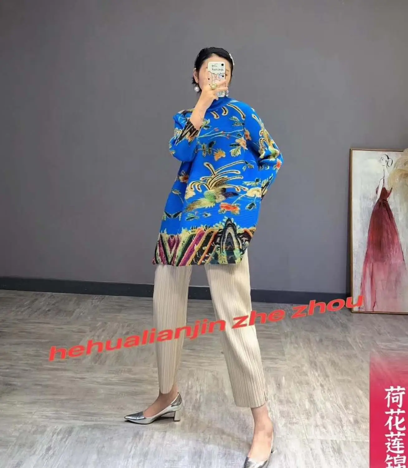 FIERBINTE de VÂNZARE Miyake moda 7 minute de maneca guler stil chinezesc florale de imprimare ori T-shirt IN STOC 3