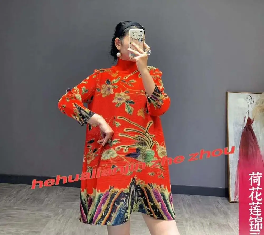 FIERBINTE de VÂNZARE Miyake moda 7 minute de maneca guler stil chinezesc florale de imprimare ori T-shirt IN STOC 5