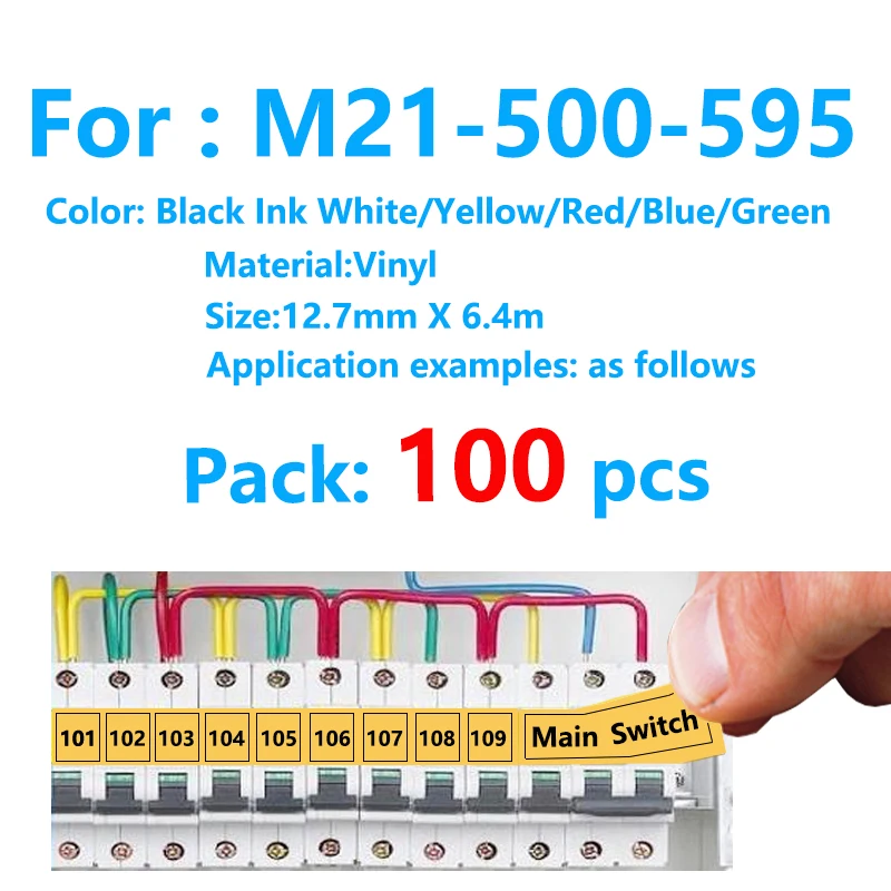 100 Pack M21-500-595 Vinil Etichete Bandă Negru pe galben M21 500 595 Cartuș de Film pentru BMP21-PLUS IDPAL și LABPAL Imprimantă de Etichete 4