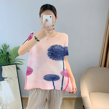 Issey Miyake doamnelor designer de moda de top cutat vară vrac plus dimensiune cu mânecă scurtă T-shirt de imprimare mama bottom tricou 2