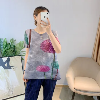 Issey Miyake doamnelor designer de moda de top cutat vară vrac plus dimensiune cu mânecă scurtă T-shirt de imprimare mama bottom tricou 4