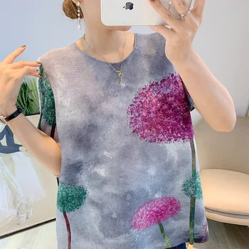 Issey Miyake doamnelor designer de moda de top cutat vară vrac plus dimensiune cu mânecă scurtă T-shirt de imprimare mama bottom tricou 5