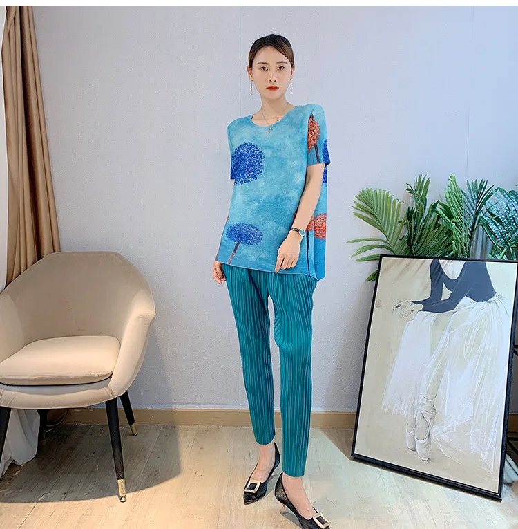 Issey Miyake doamnelor designer de moda de top cutat vară vrac plus dimensiune cu mânecă scurtă T-shirt de imprimare mama bottom tricou 1