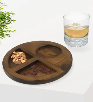 Personalizate Capul Scrisoare Isimli Whisky Ceașcă și Natural din Lemn Masiv de Nuc Rundă de Prezentare Tabağı Cofetărie Cadou Seti-7
