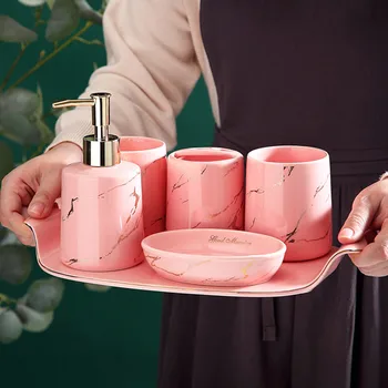 Nordic Ceramice, Marmura Dungi Set De Articole De Toaletă Sapun Lichid Sticla De Detergent De Vase Gura Ceașcă Titularul Periuta De Dinti Tava Baie Șase Bucata Set 5