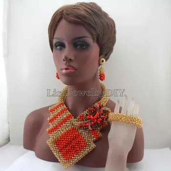 Se Amestecă Indesata Mare Afro-Bijuterii Mireasa Set Nigerian Petrecere De Nunta Margele Colier Statement Set 2019 Femeie Cadou Gratuit ShippingHD7856