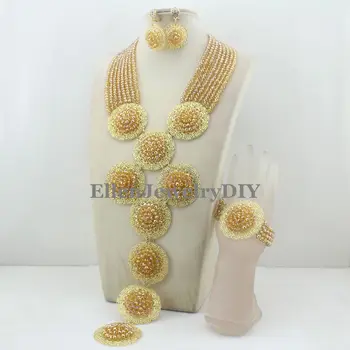 Stil African moda colier set de bijuterii Nigerian nunta mireasa Margele de Cristal Colier Set Africane Margele Bijuterii Set W11468 5